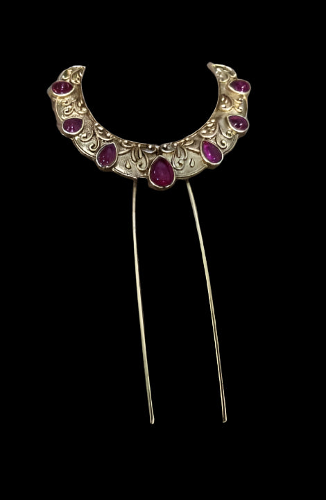 Antique Chandra  Khopa Pin with Ruby Accents