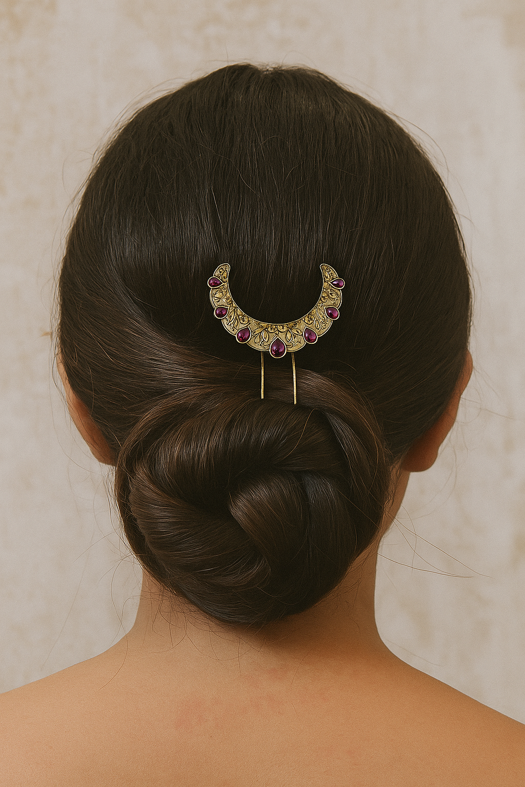 Antique Chandra  Khopa Pin with Ruby Accents