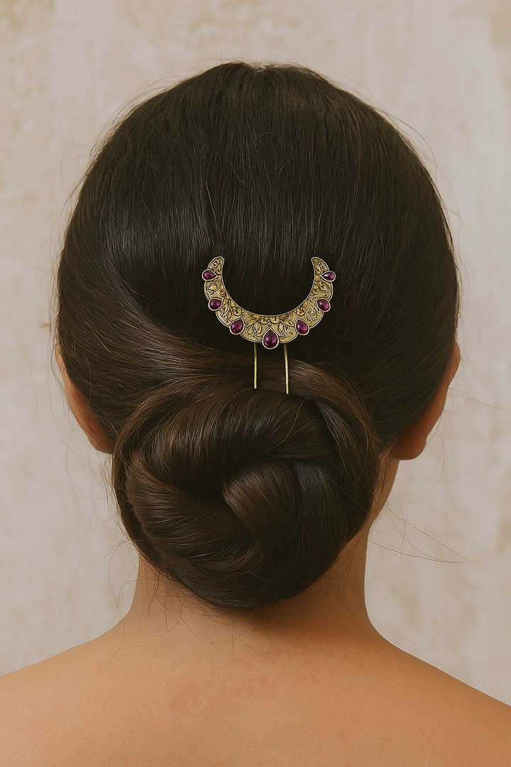 Antique Chandra  Khopa Pin with Ruby Accents