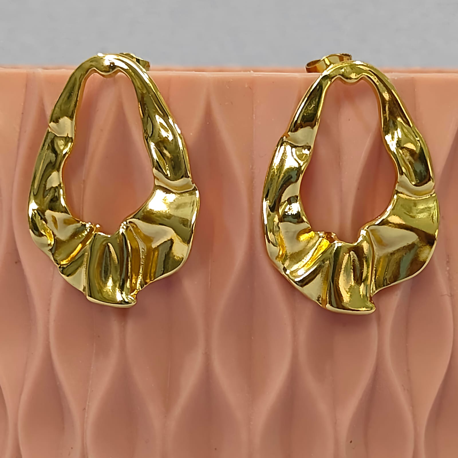 Golden Ripple Abstract Hoop Earrings