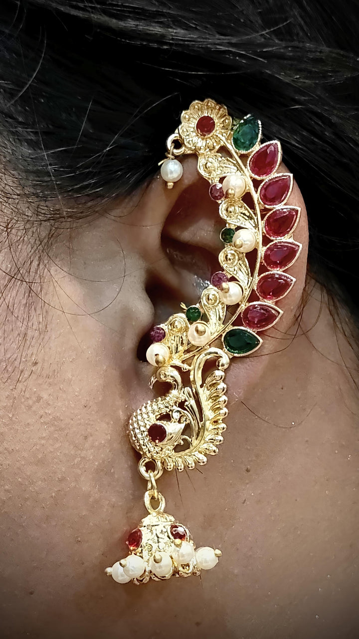 Peacock Kundan Ear Climber