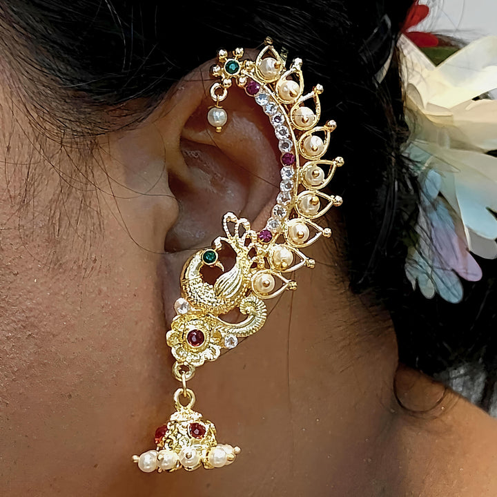 Royal Peacock Pearl Ear Climber