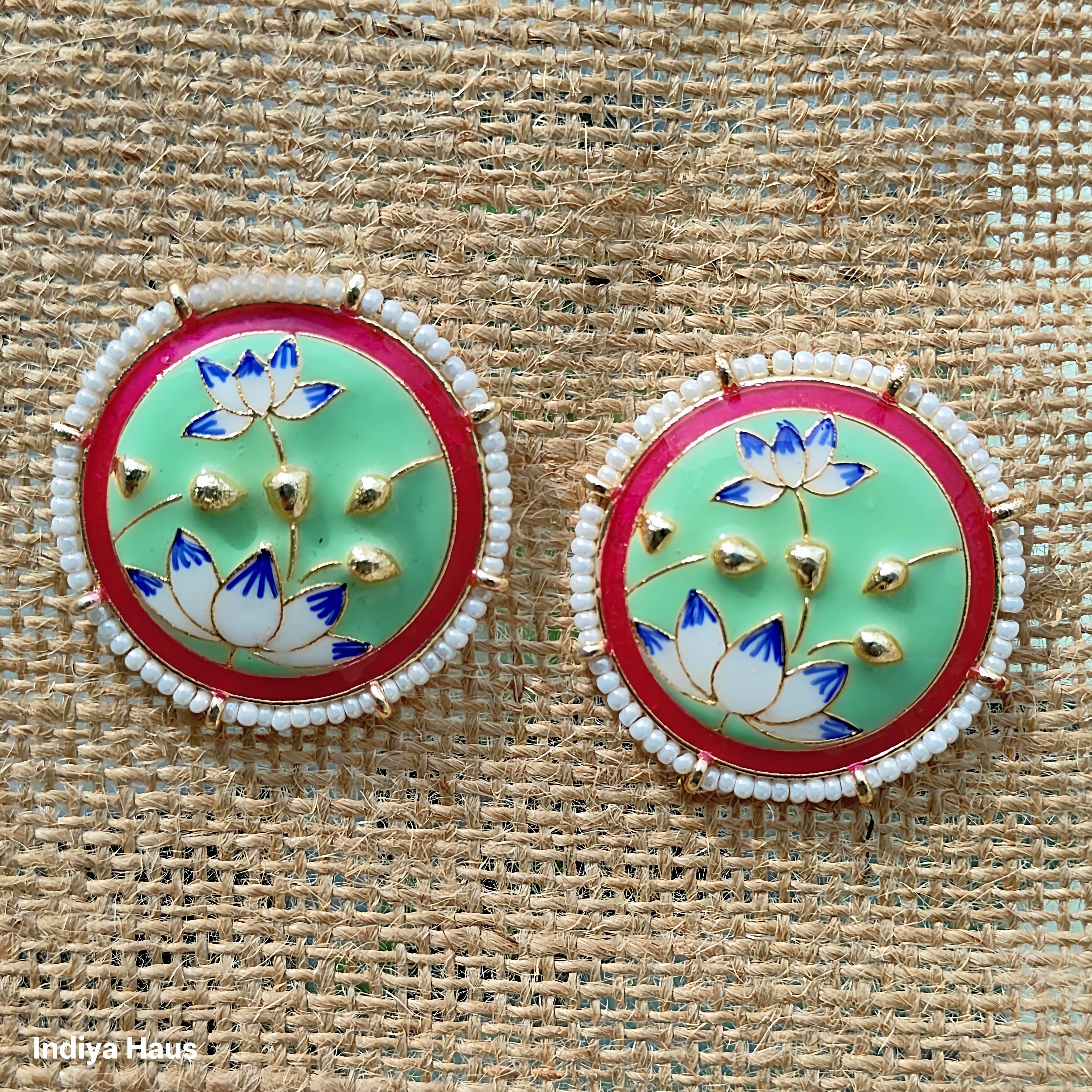Lotus Stud Earrings-Hand-Painted