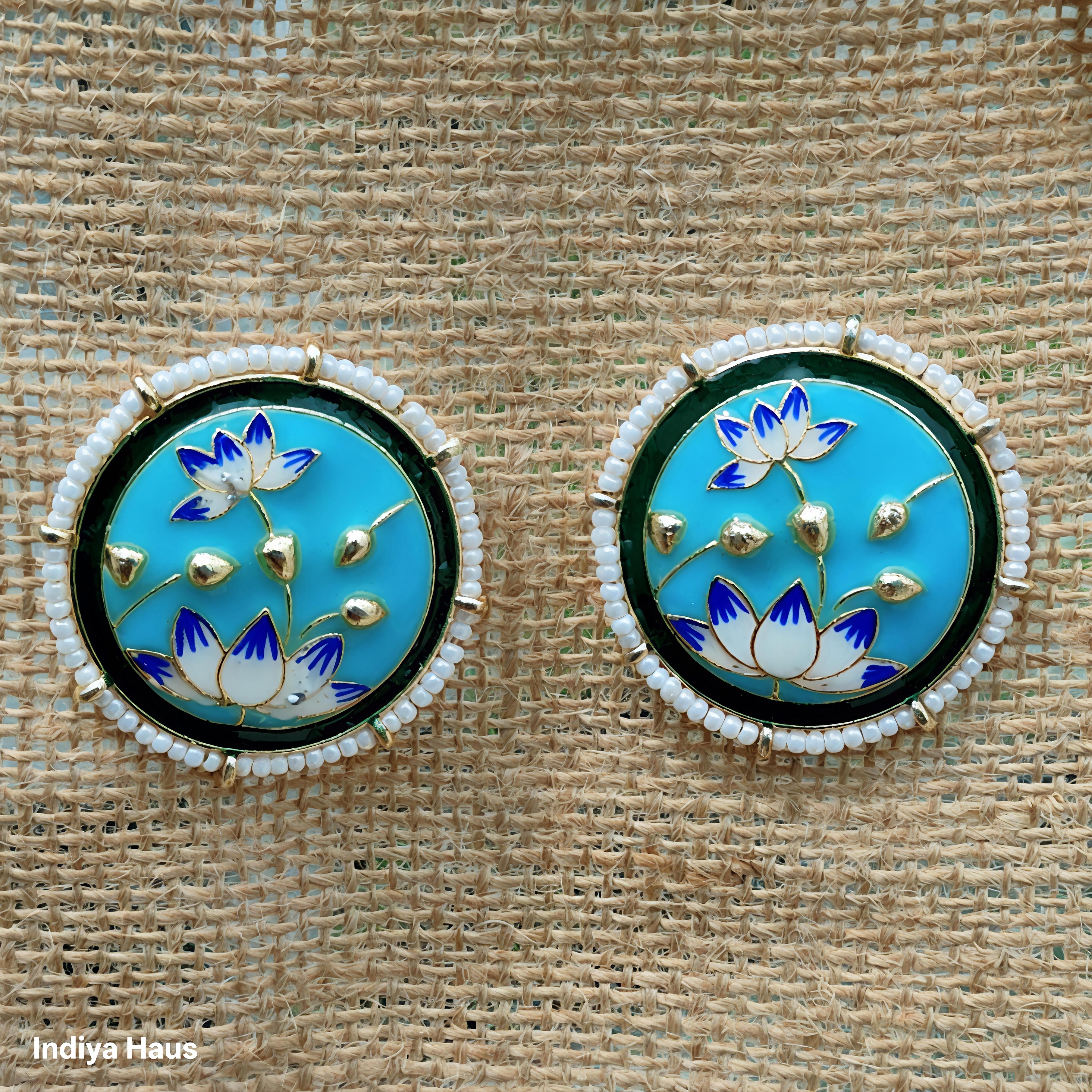 Lotus Stud Earrings-Hand-Painted