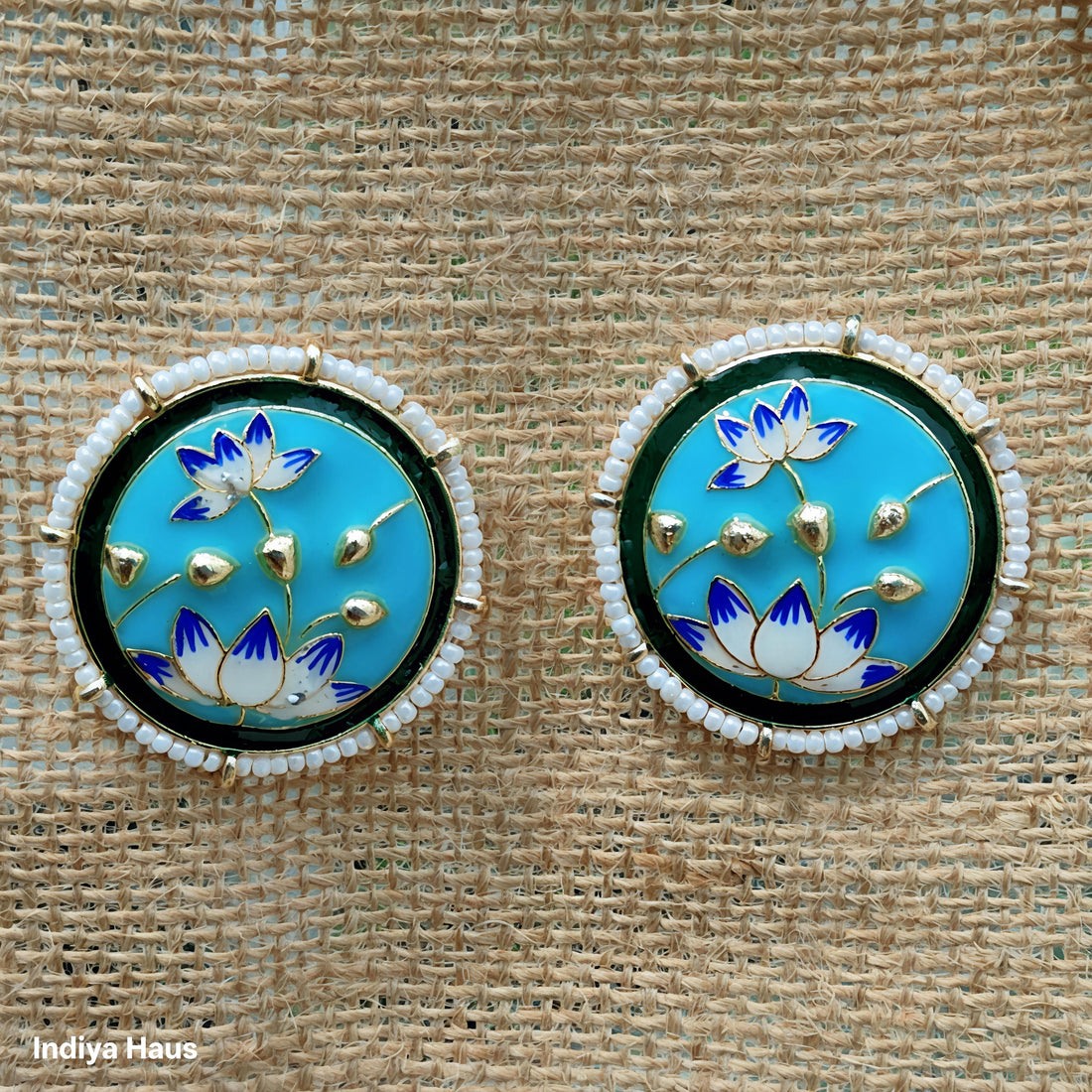 Lotus Stud Earrings-Hand-Painted