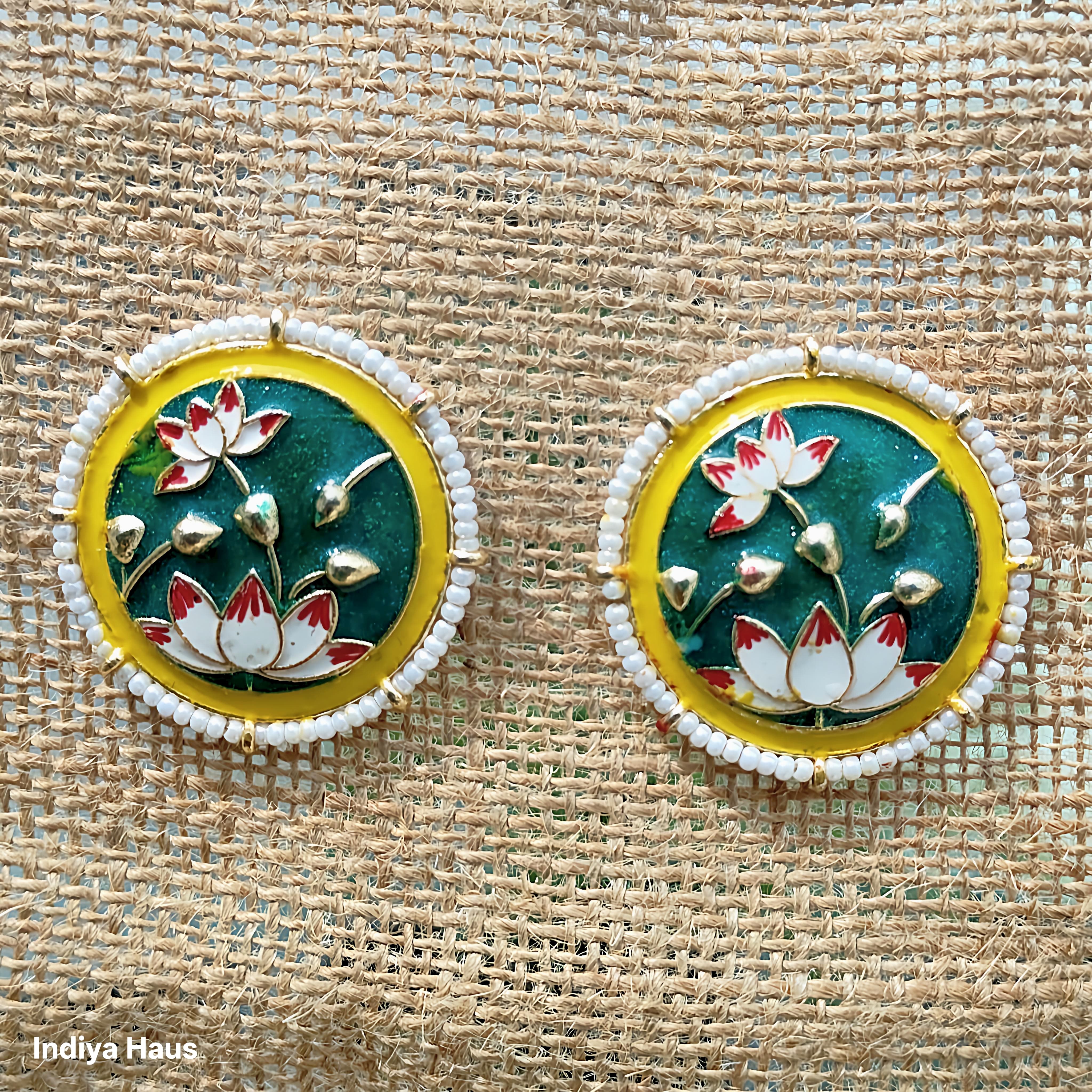 Lotus Stud Earrings-Hand-Painted