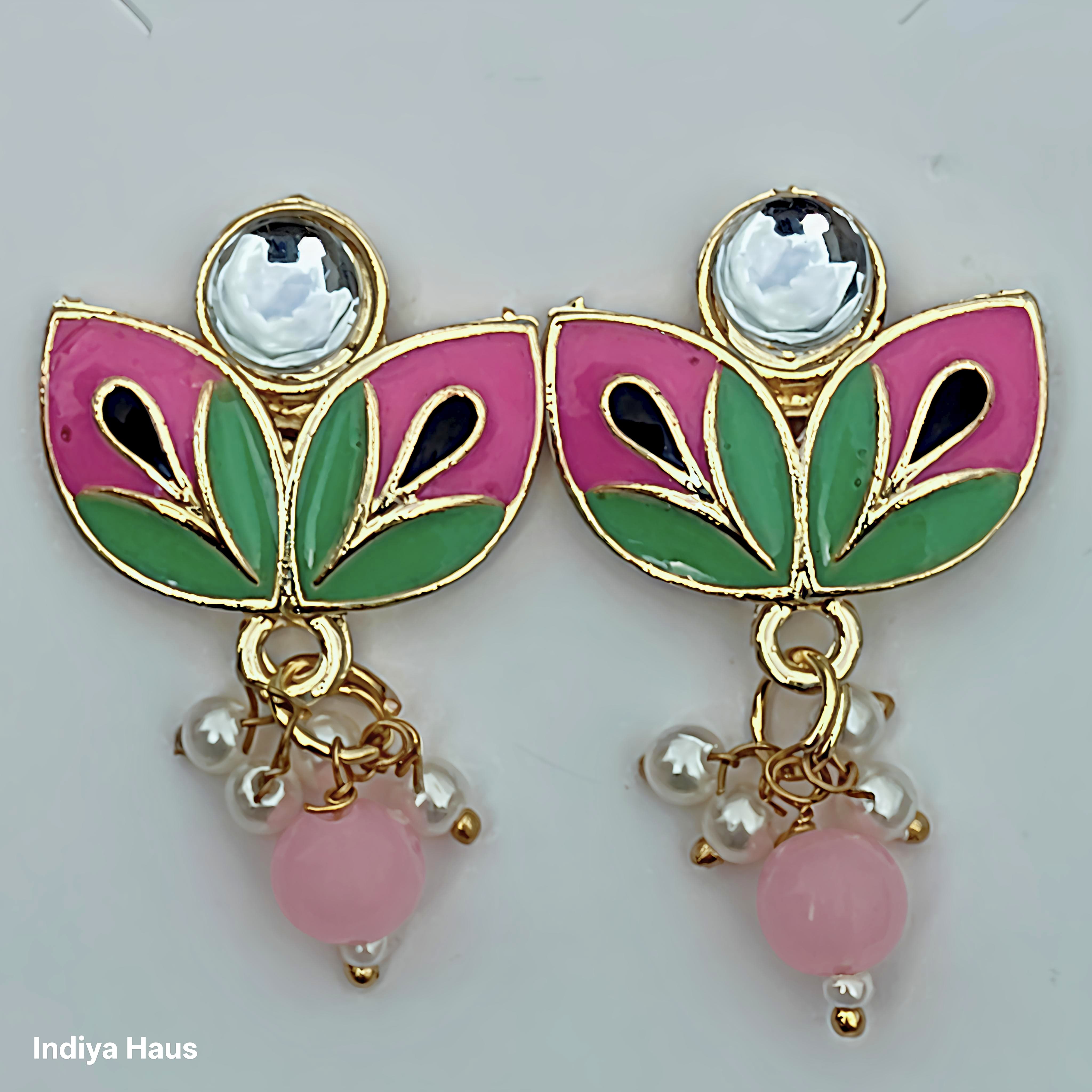 Lotus Bloom Enamel Earrings
