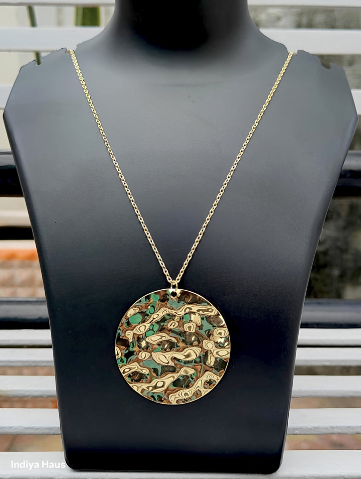 Molten Gold Textured Disc Pendant Necklace