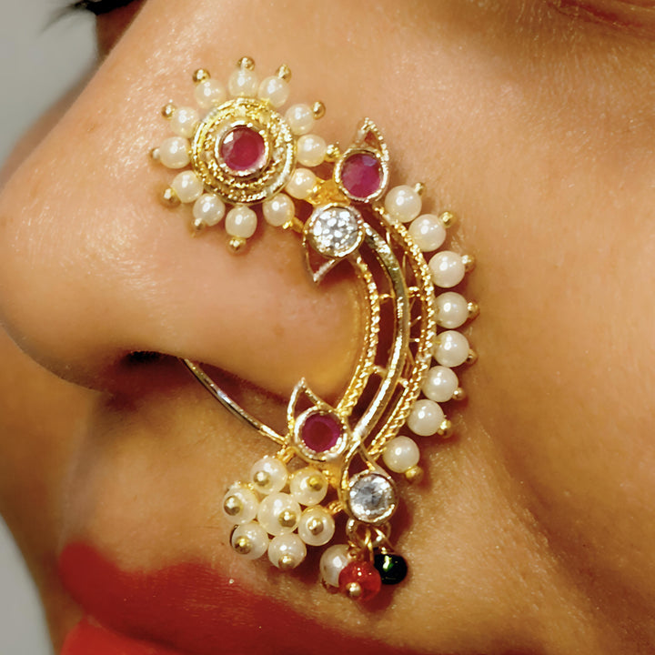 Classic Crescent Nath with Pearl & Stone Accents