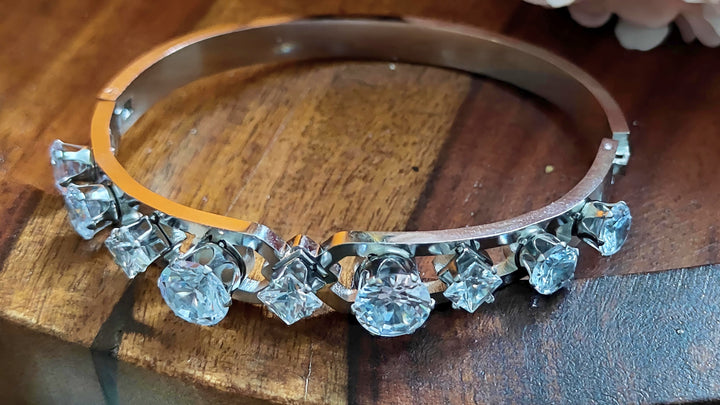 Elegant Crystal-Studded Silver Bracelet