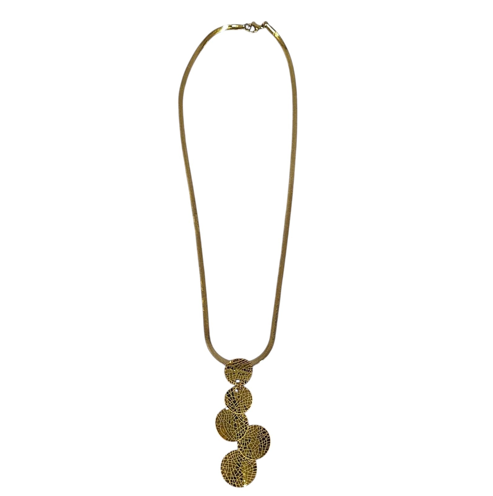 Long Golden Textured Disc Necklace