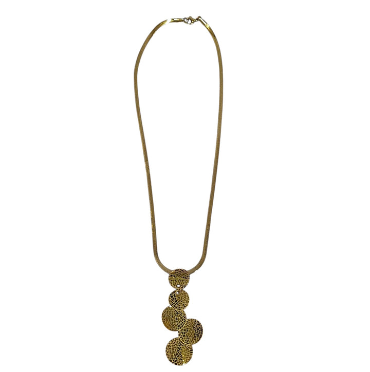 Long Golden Textured Disc Necklace