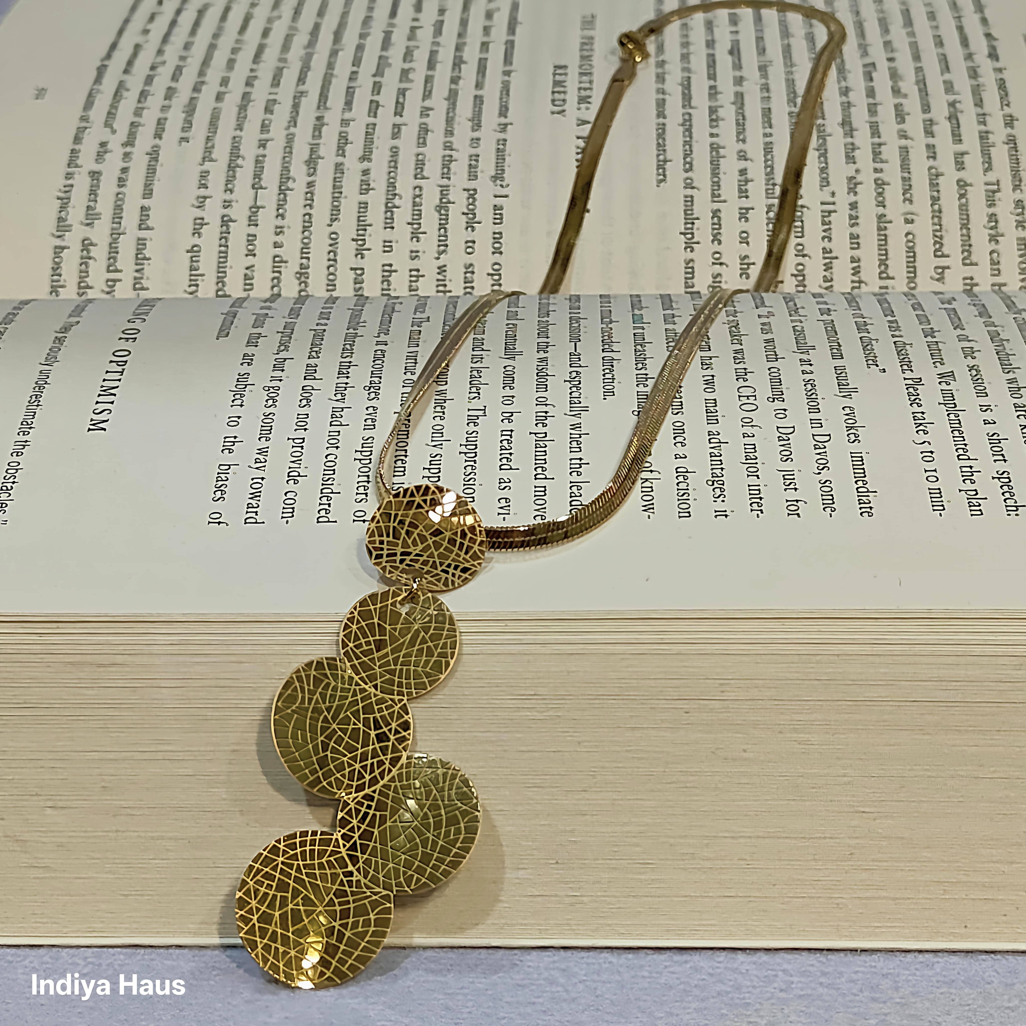 Long Golden Textured Disc Necklace