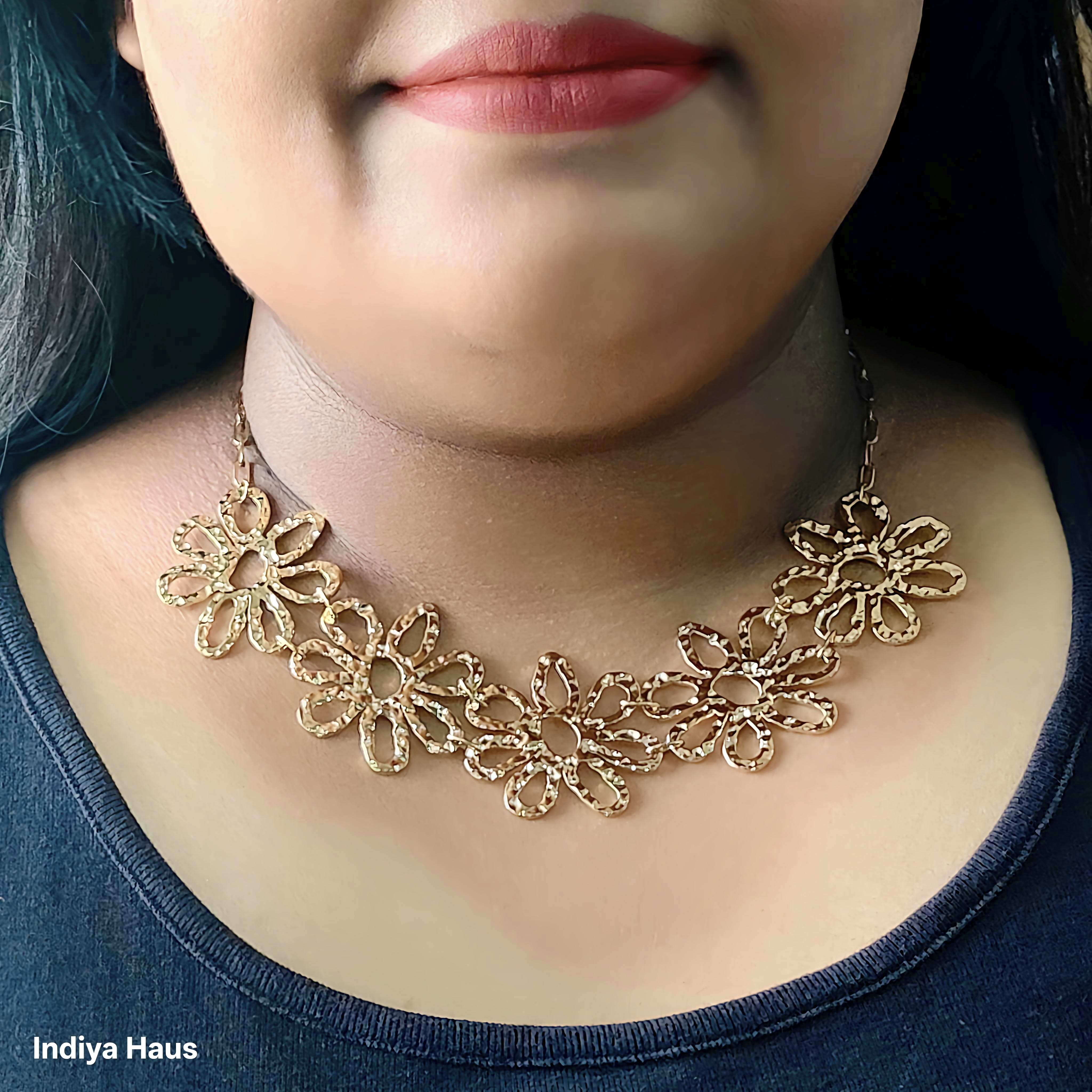Golden Floral Cascade Necklace