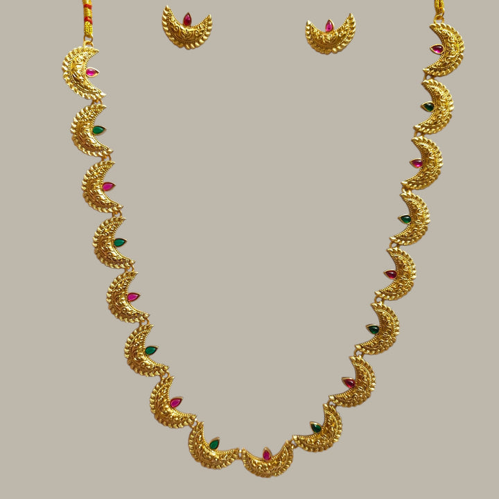 Chandrakala Elegance: Gold-Plated Crescent Necklace Set