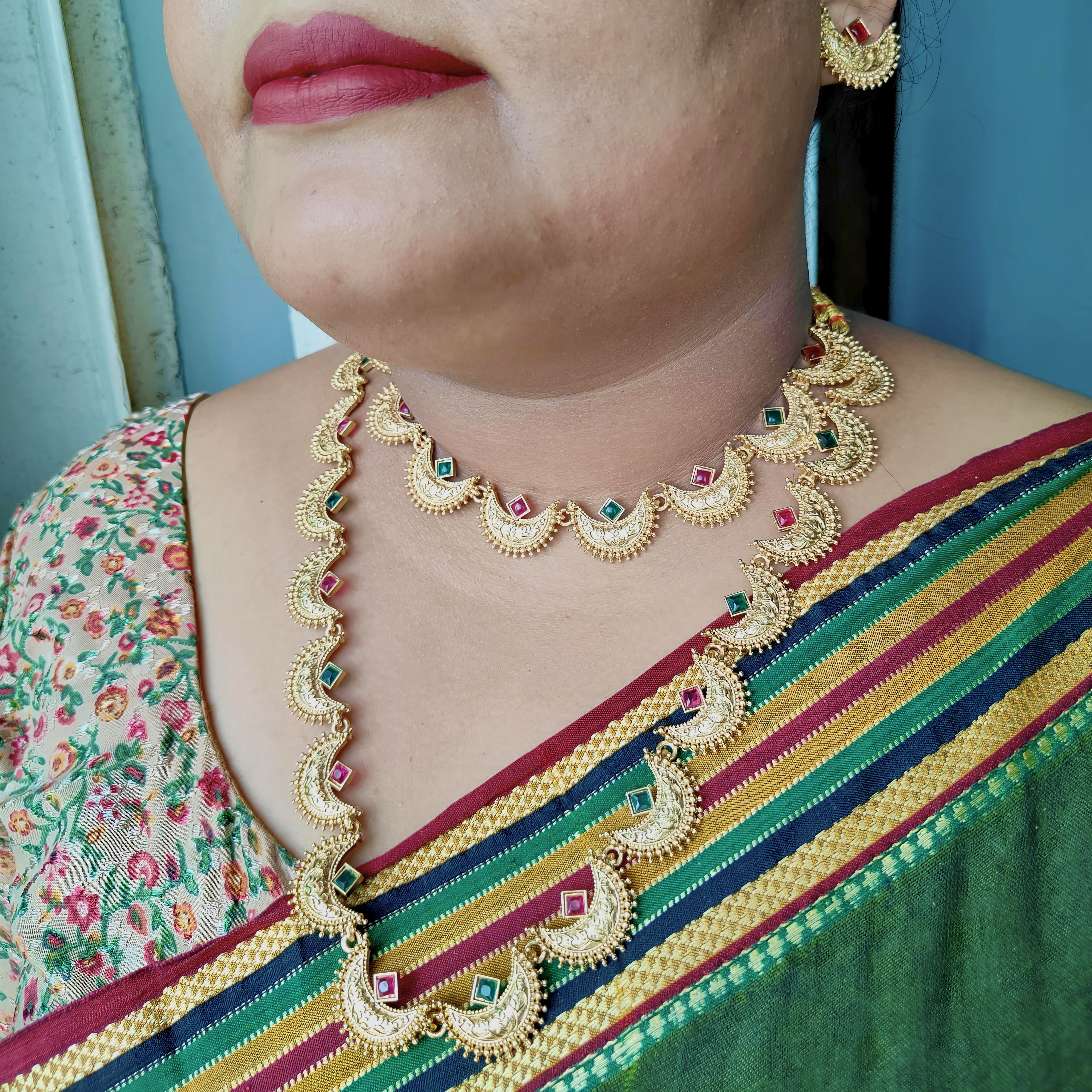 Stacked Chandrakala: Dual Crescent Necklace Set