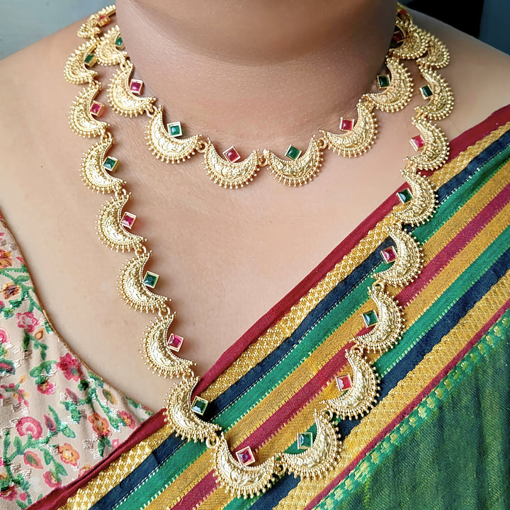 Stacked Chandrakala: Dual Crescent Necklace Set