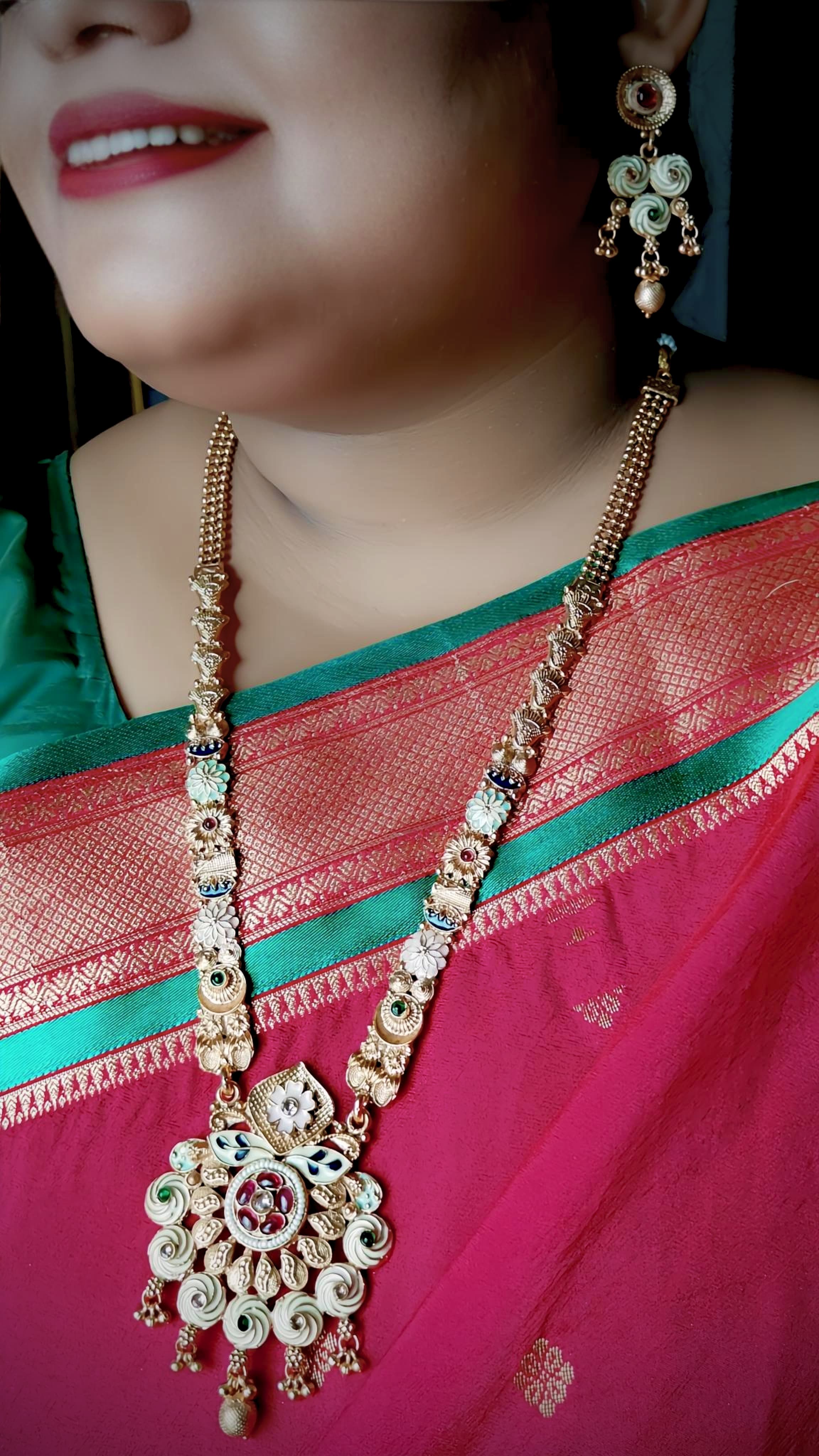 Golden & Meenakari Long Necklace Set
