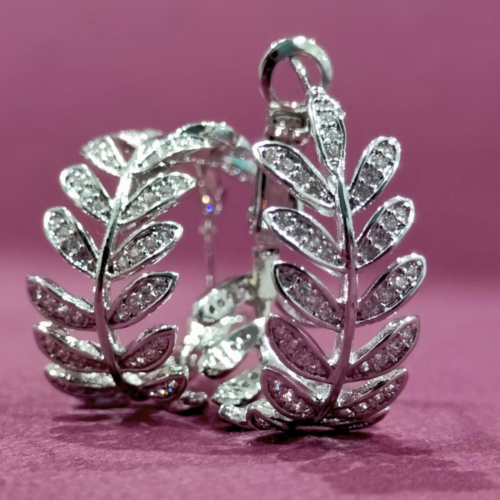 Sparkling Leaf-Motif Hoops
