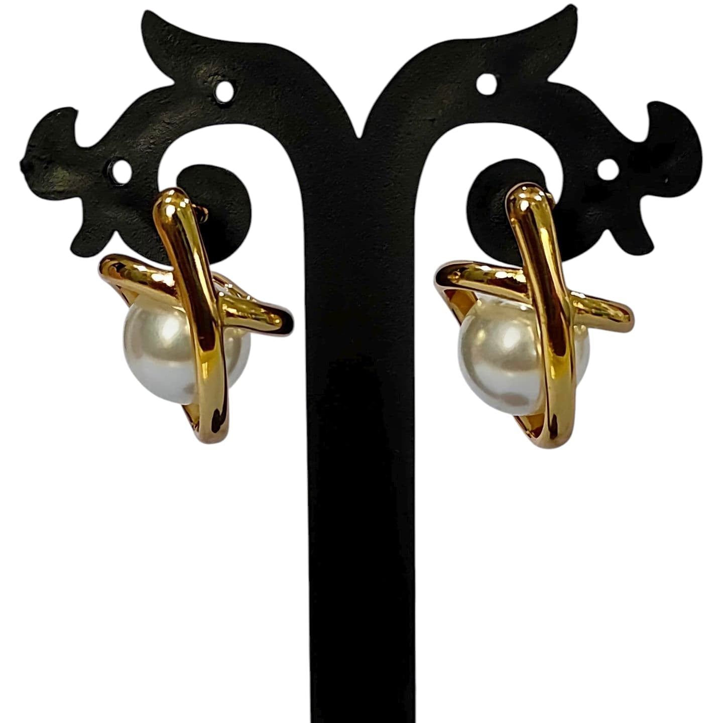 Elegant Pearl & Gold Cage Earrings