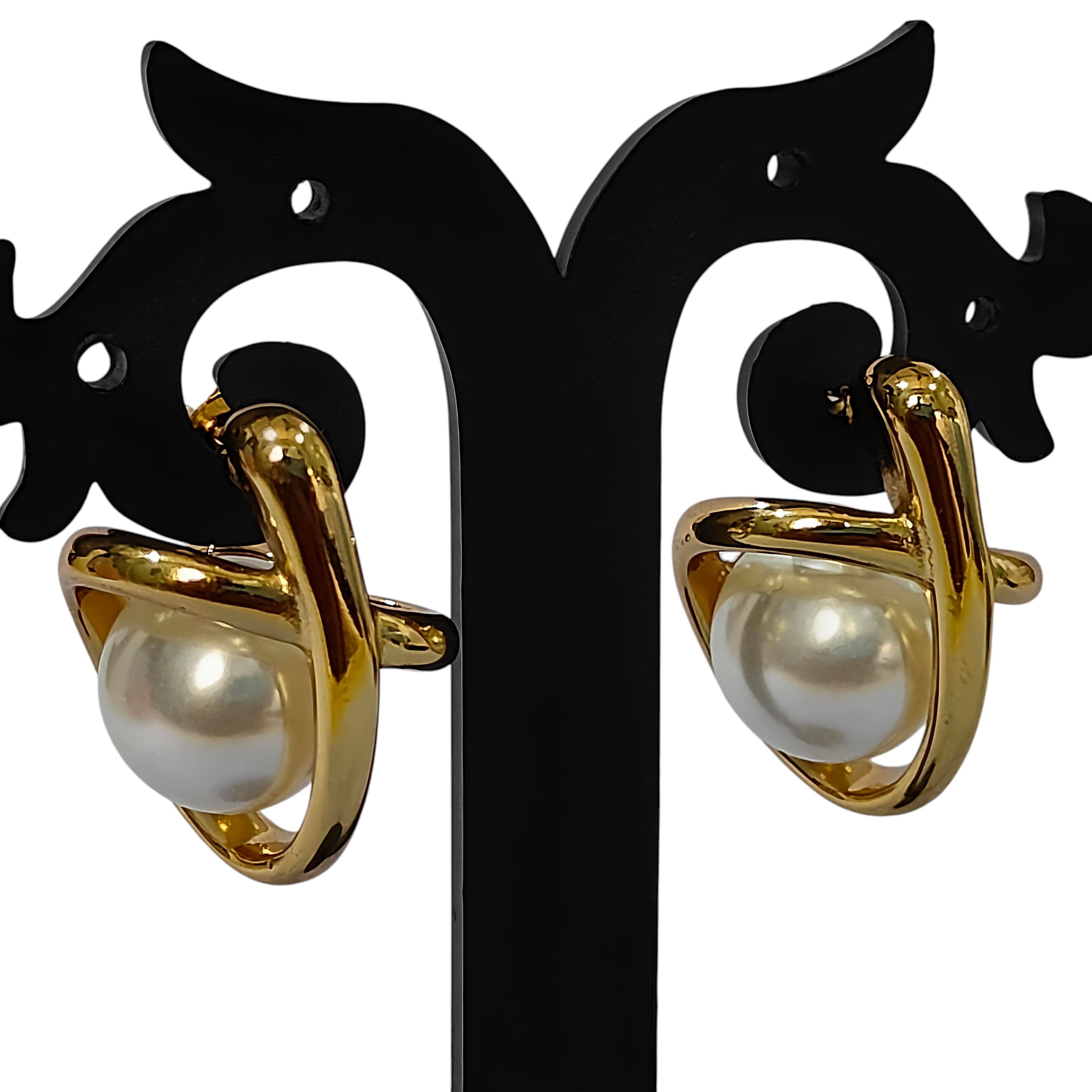 Elegant Pearl & Gold Cage Earrings