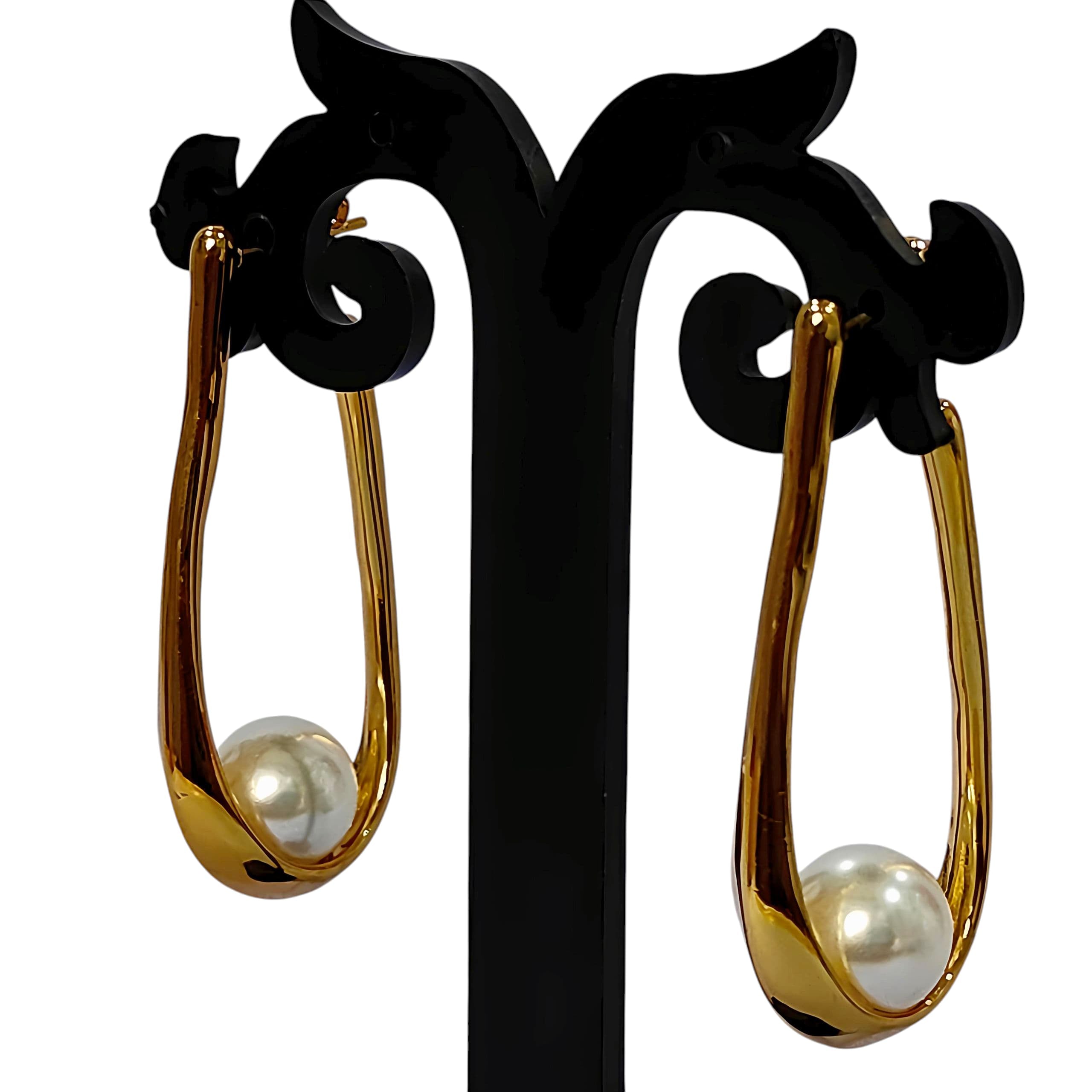 Sleek Pearl Drop Hoop Earrings