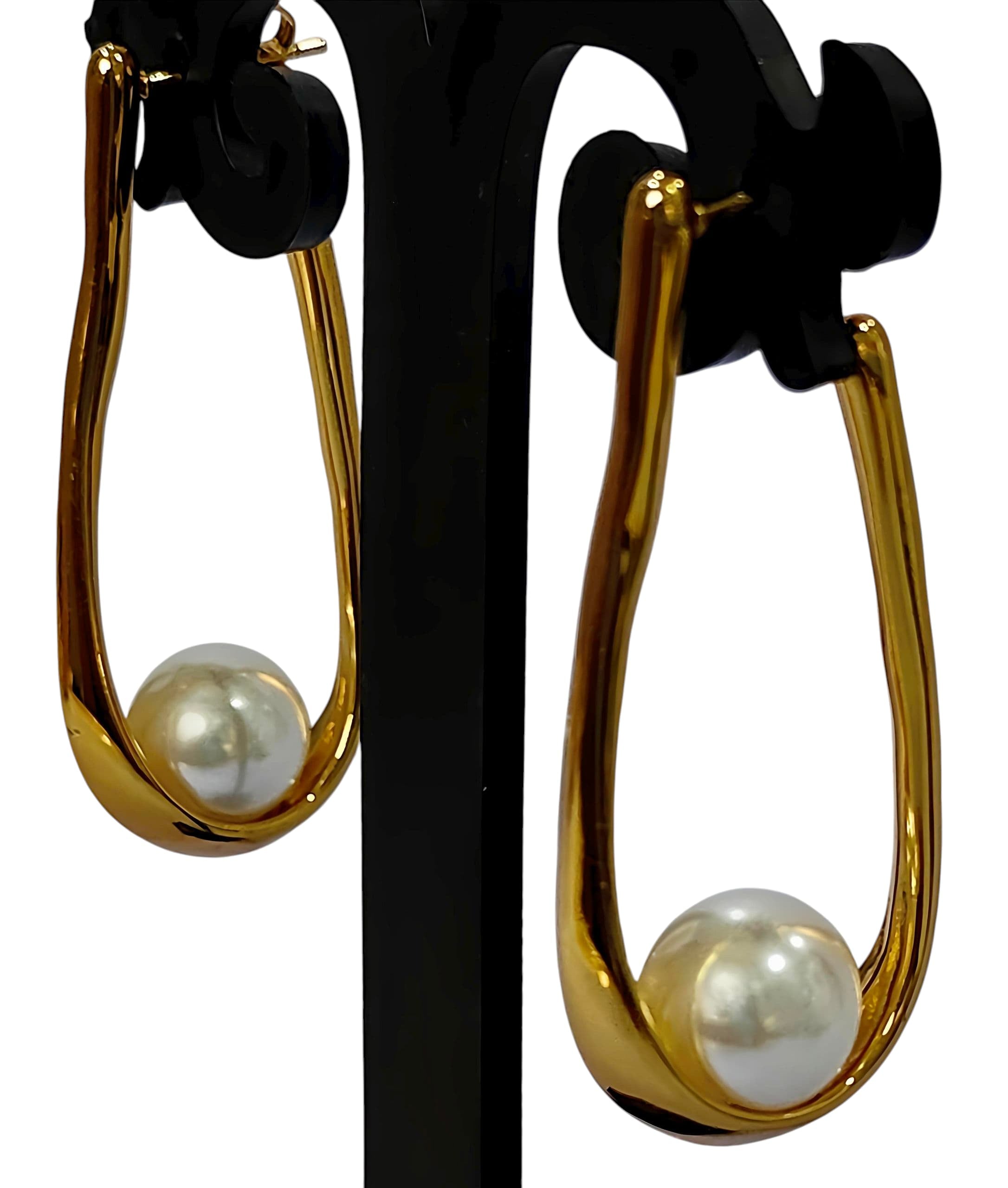 Sleek Pearl Drop Hoop Earrings