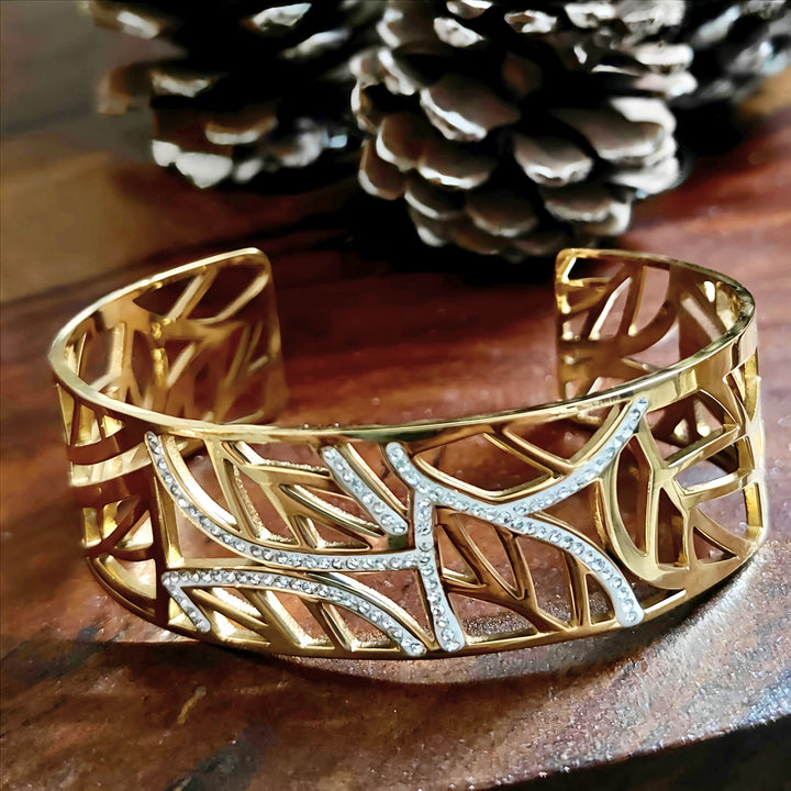 Leaf Cut-out Gold Cuff Bracelet