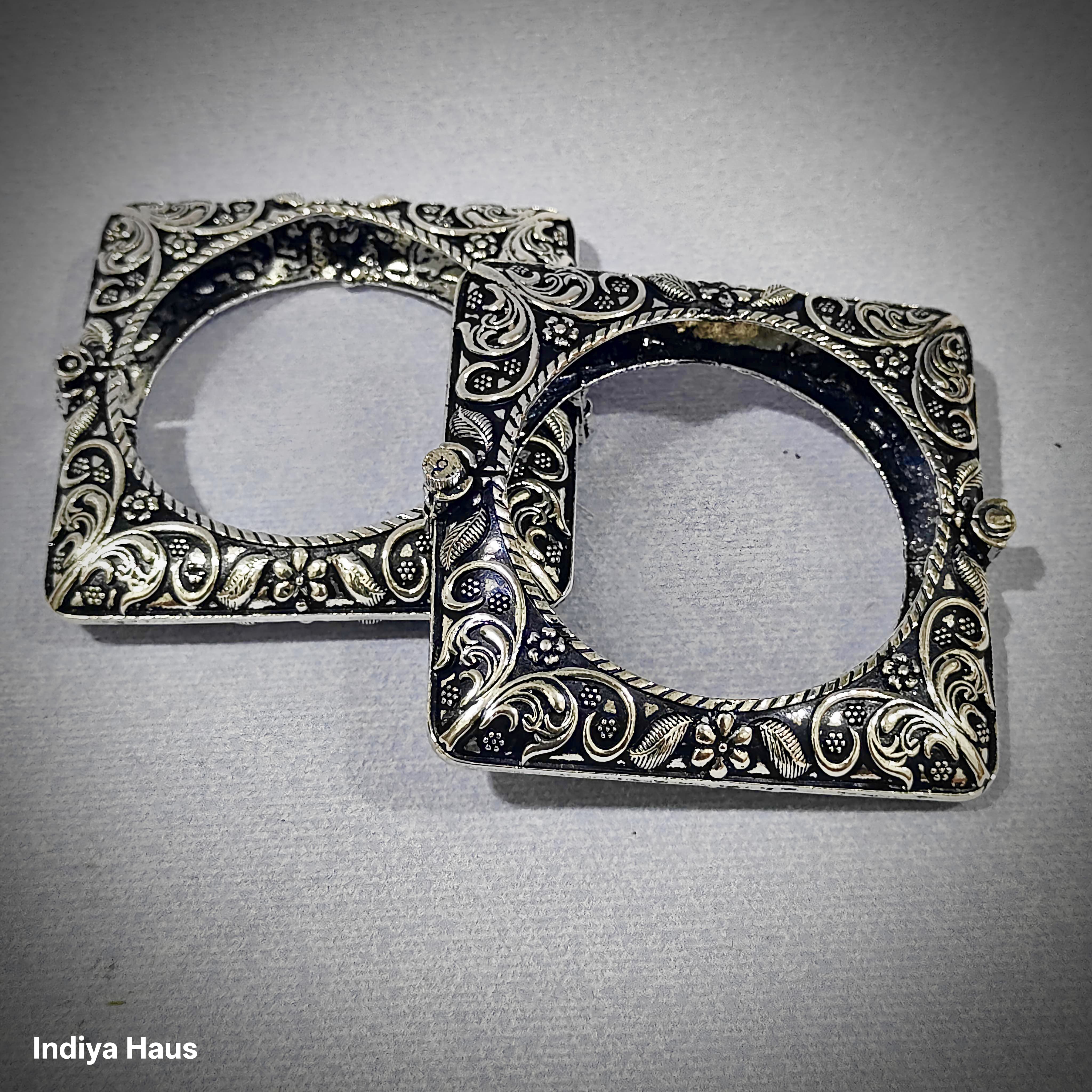 Oxidized Silver Square Bangles