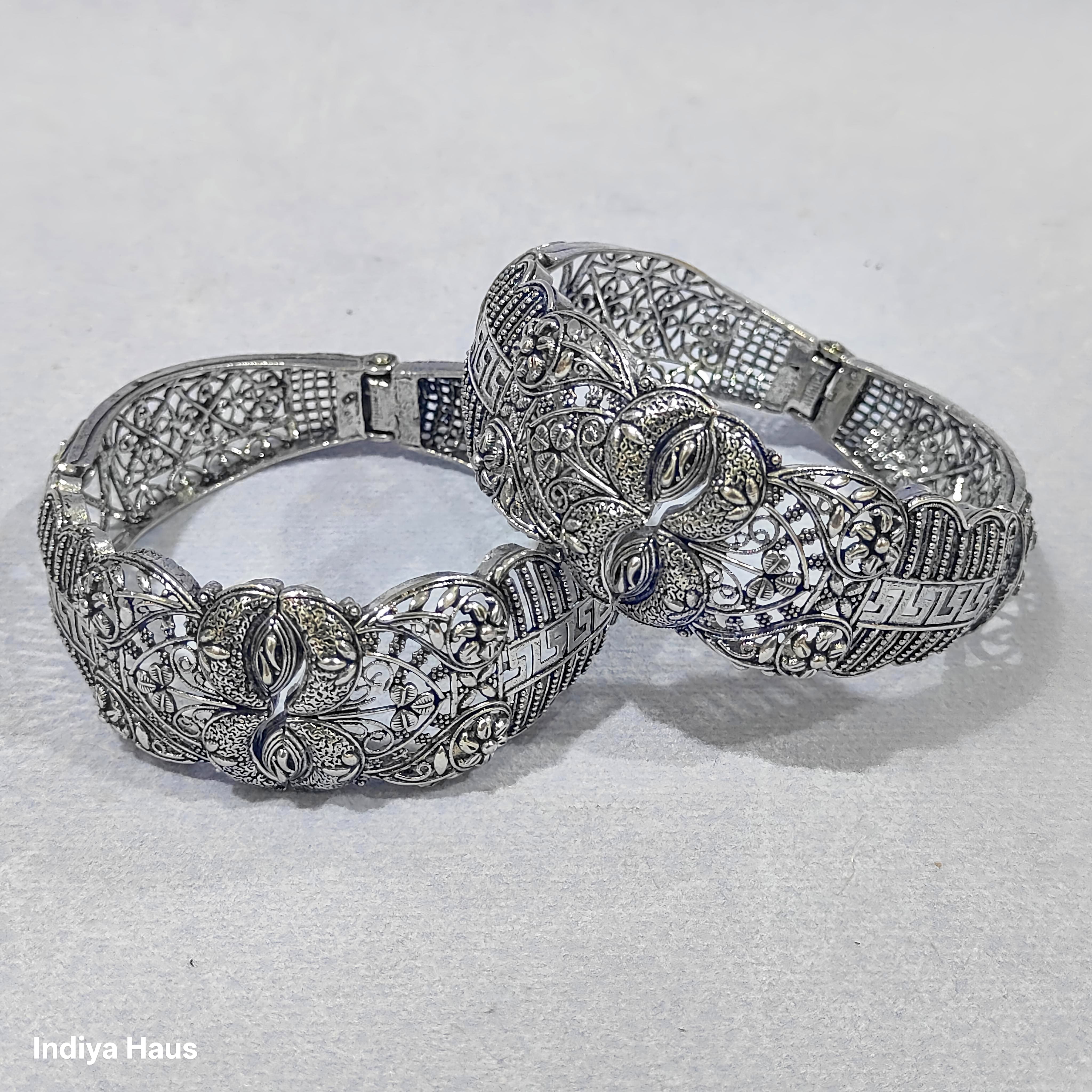 Intricate Filigree Oxidized Bangles
