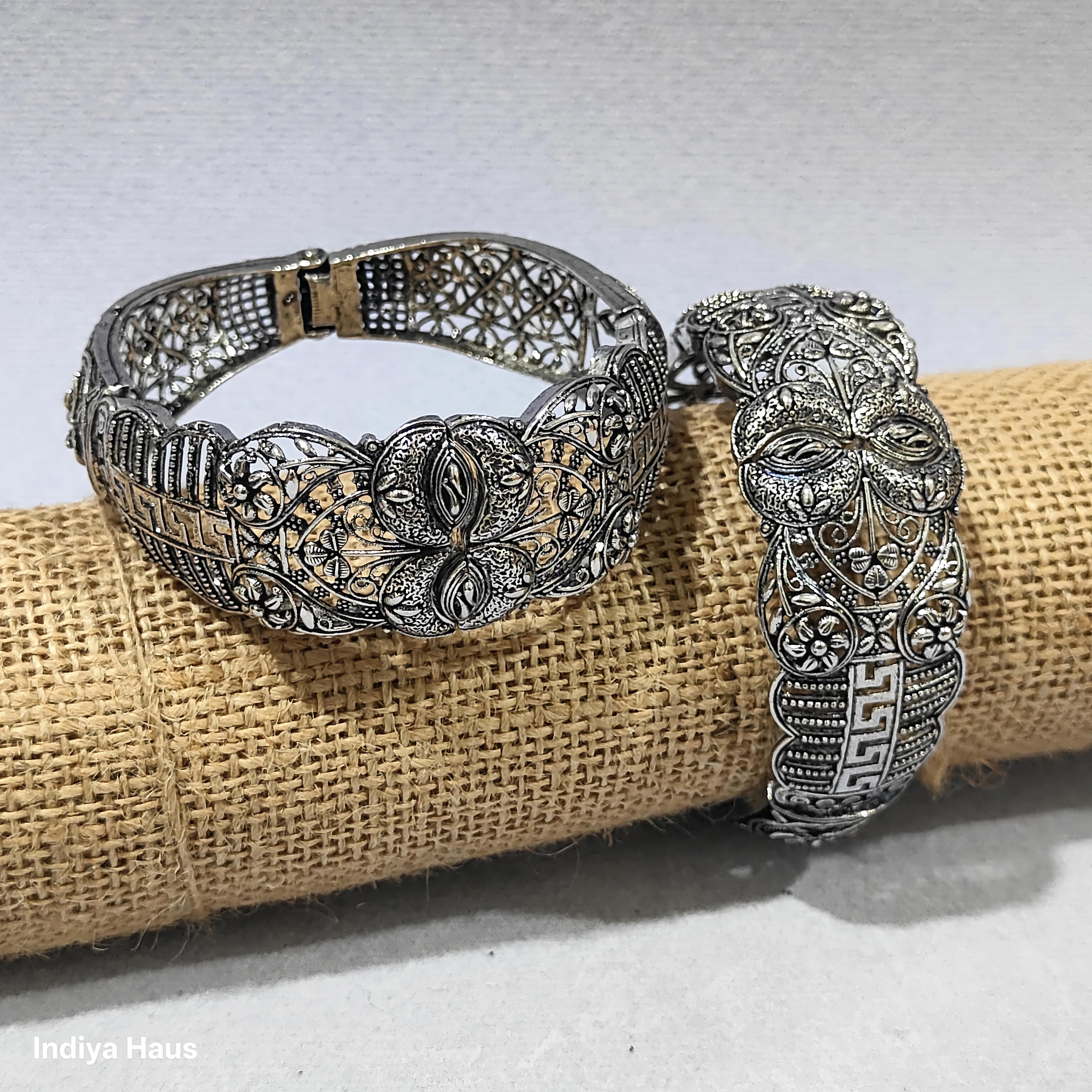 Intricate Filigree Oxidized Bangles