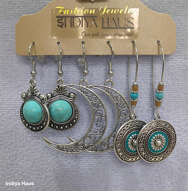 Boho Silver & Turquoise Earring Set