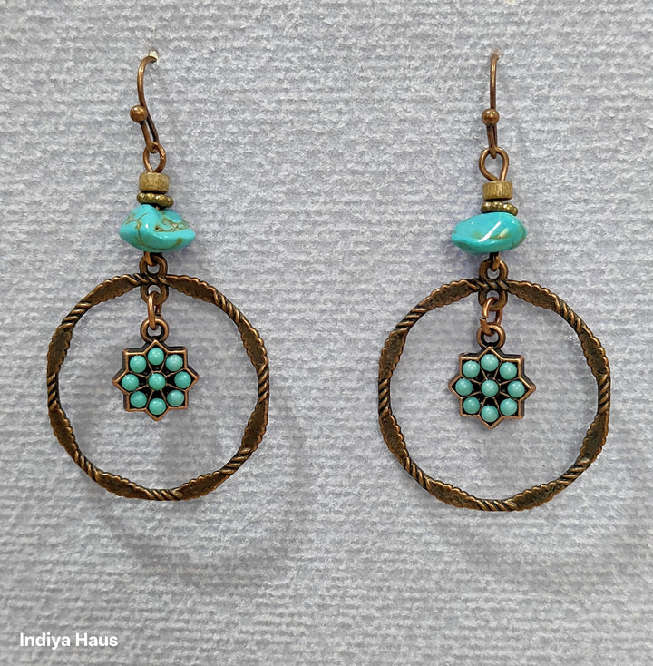 Bohemian Copper & Turquoise Hoop Earrings
