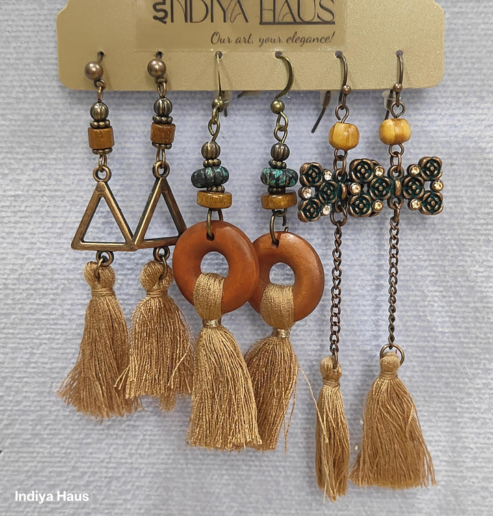Bohemian Earth Tone Tassel Earring Set