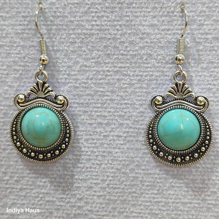 Ornate Turquoise Cabochon Earrings