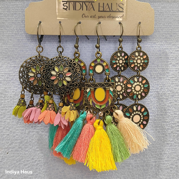 Diverse Boho Enamel & Tassel Earring Set