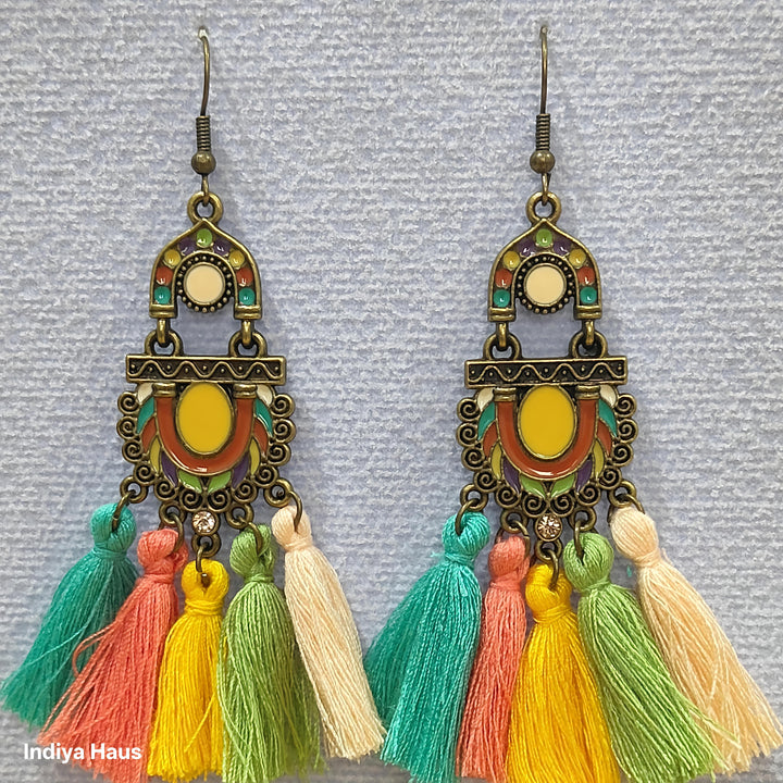Ornate Enamel & Tassel Drop Earrings