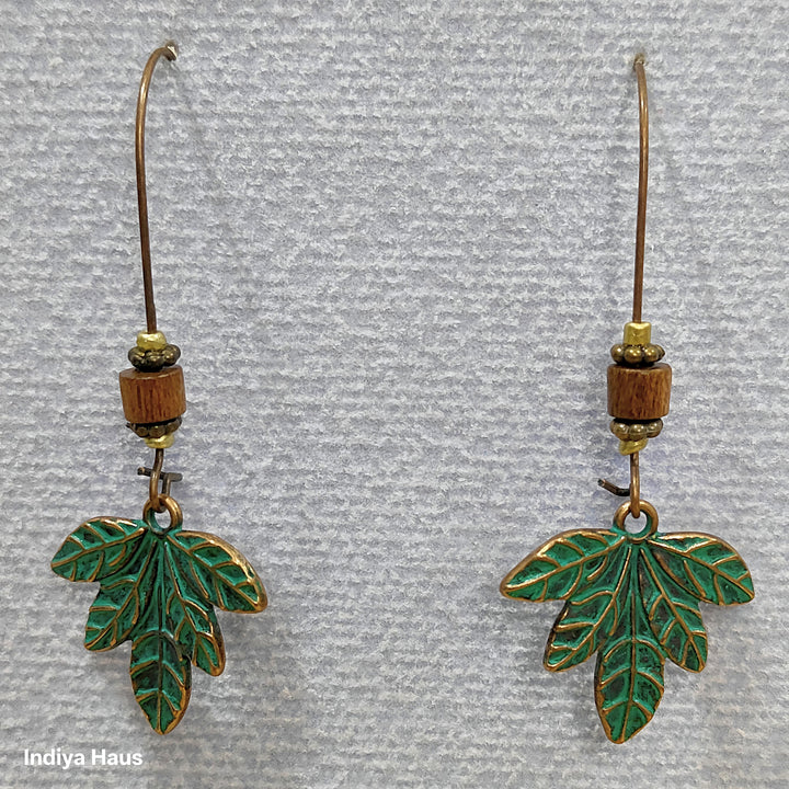 Rustic Patina Leaf Drop Earrings