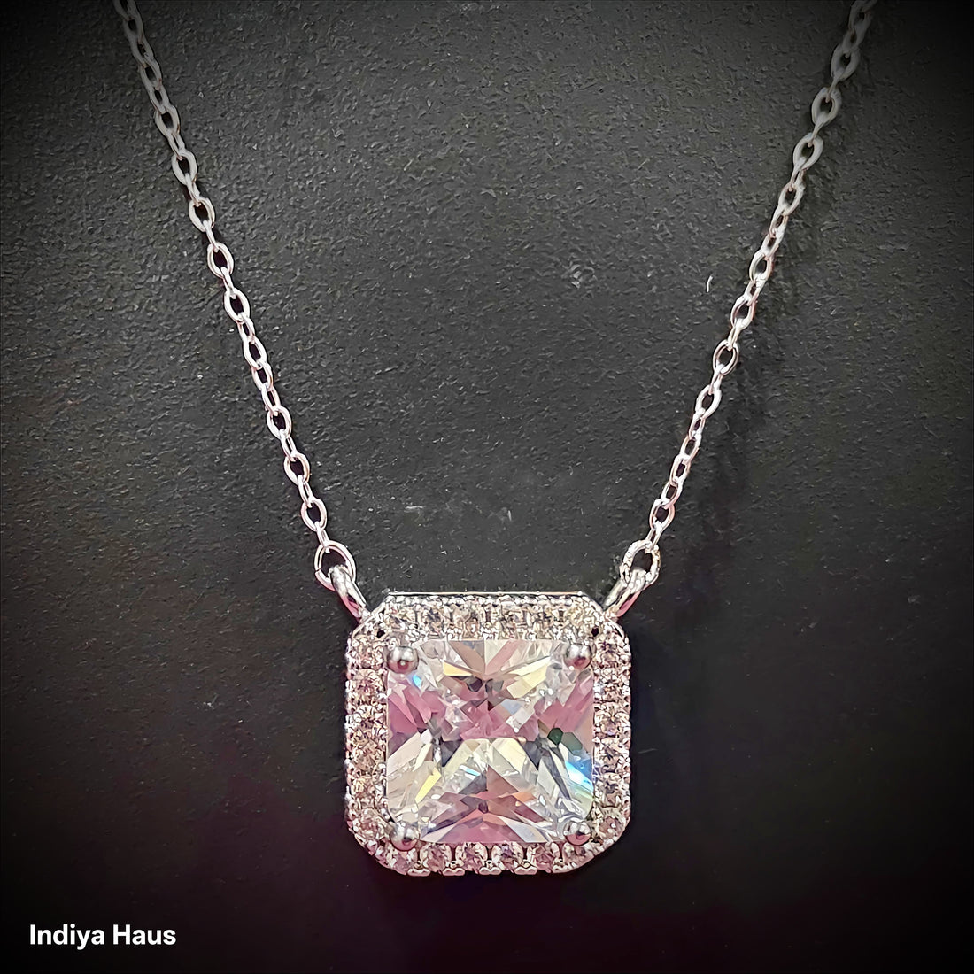 Dazzling Square Crystal Pendant Necklace