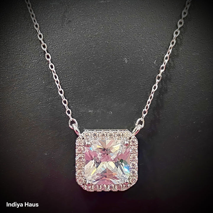 Dazzling Square Crystal Pendant Necklace