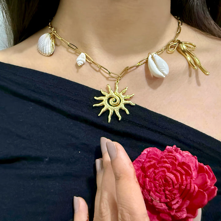 Golden Sun & Seashell Necklace