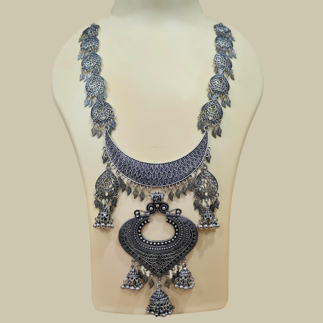 Bold Oxidized Silver Crescent Necklace