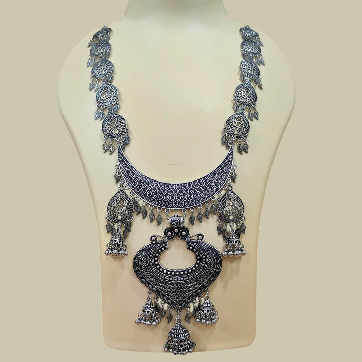Bold Oxidized Silver Crescent Necklace