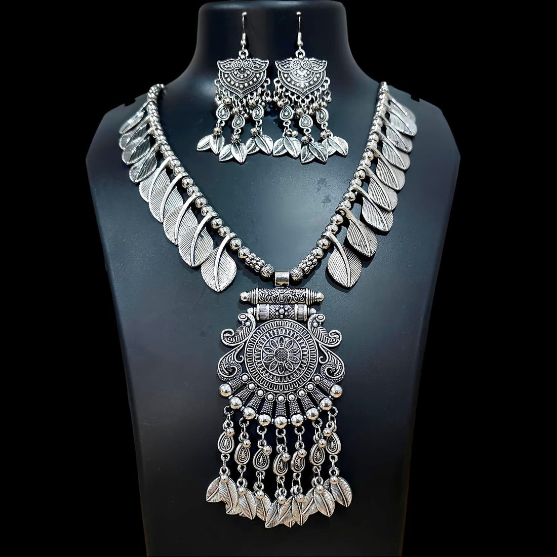 Bohemian German Silver Necklace with Earring Set