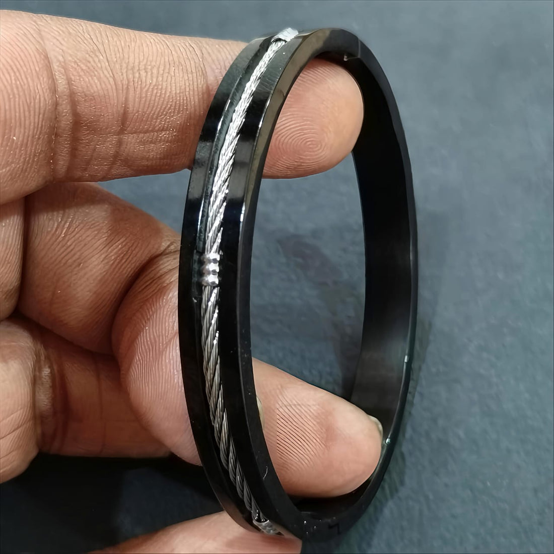 Black Edge Steel Cable Bangle