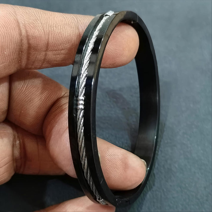 Black Edge Steel Cable Bangle