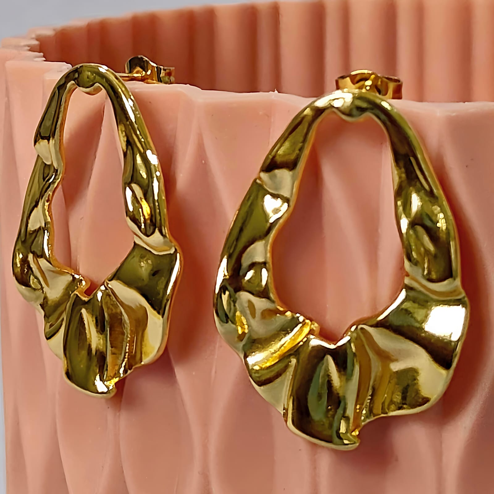 Golden Ripple Abstract Hoop Earrings
