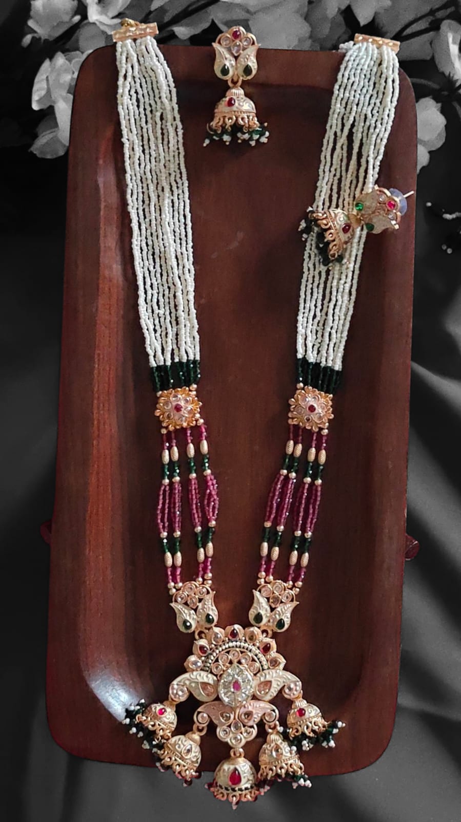 Traditional Multi-Strand Pearl & Kundan Necklace