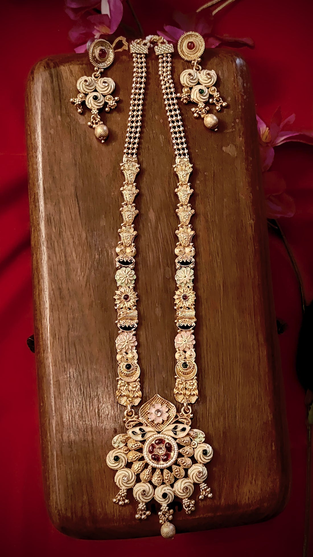 Golden & Meenakari Long Necklace Set