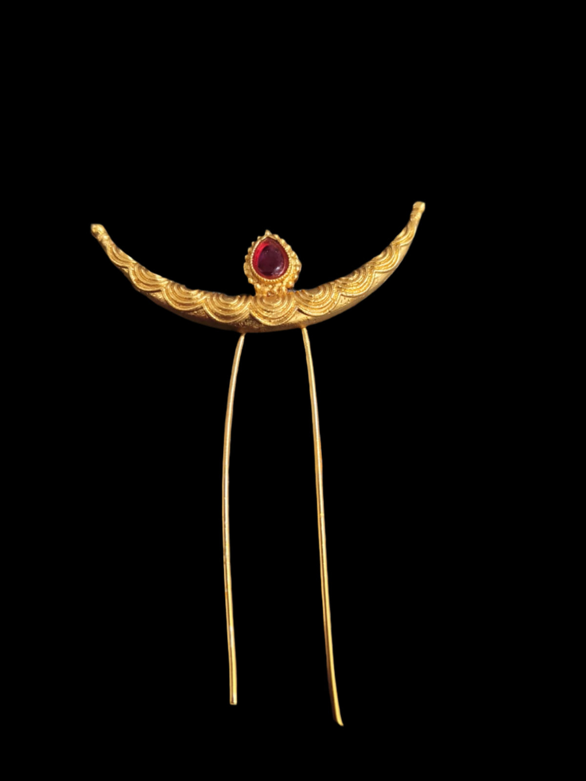 Minimal Crescent Khopa Pin with Ruby Accent